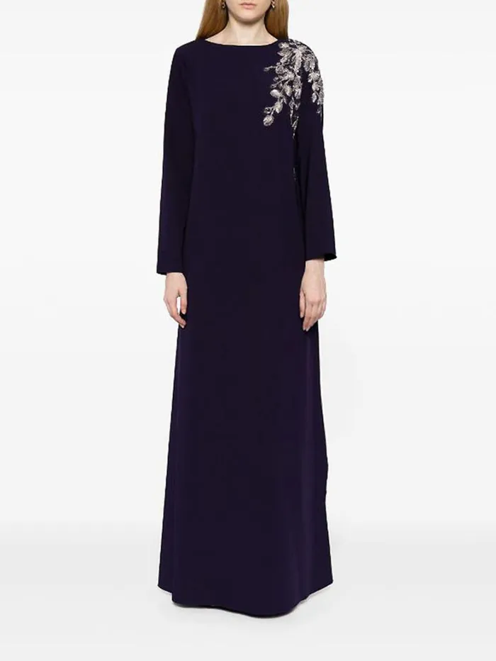 Women Marchesa Dresses Floral Embroidered Kaftan Navy
