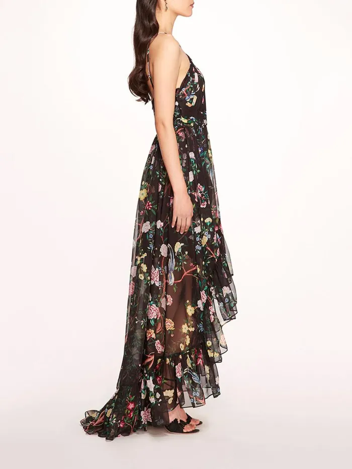Women Marchesa Dresses Flowering Halter HighLow Gown Black Multi Women Marchesa Dresses Flowering Halter HighLow Gown Black Multi