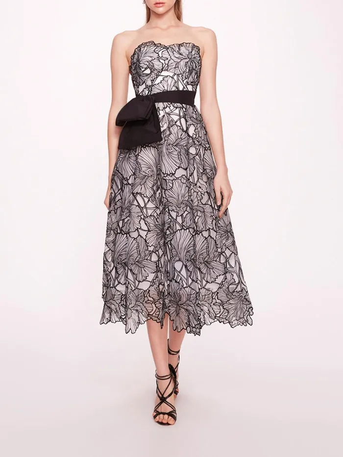 Women Marchesa Dresses Iris Cutwork Midi Dress Ivory Black