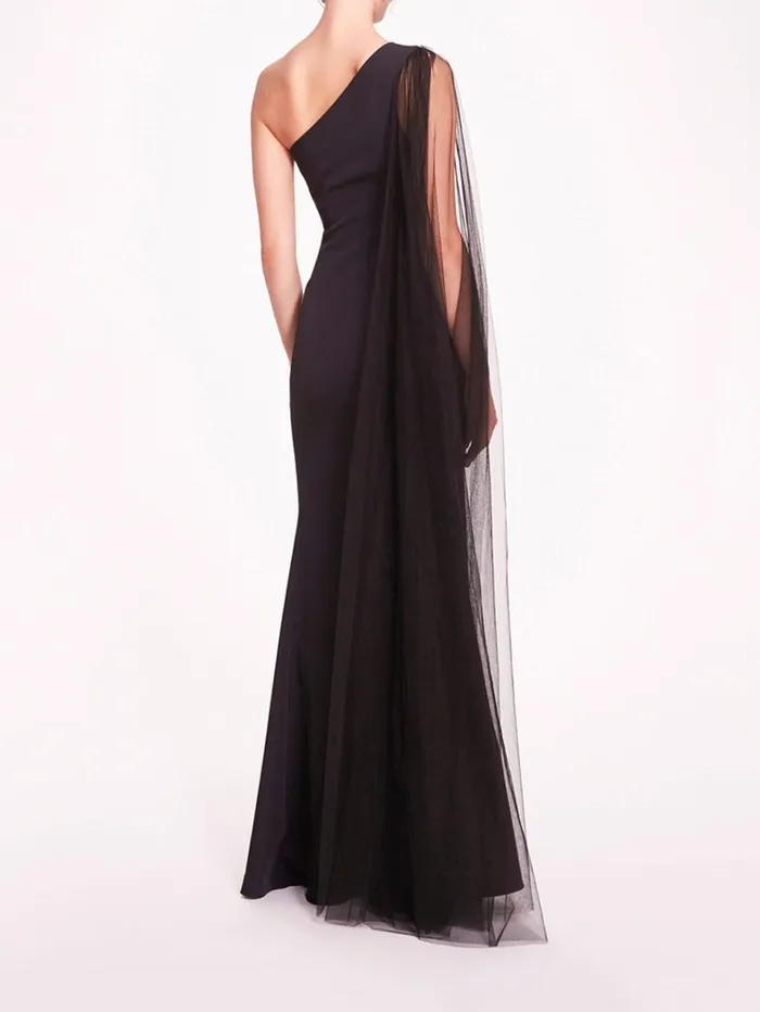 Women Marchesa Dresses One Shoulder Cape Gown Black Women Marchesa Dresses One Shoulder Cape Gown Black