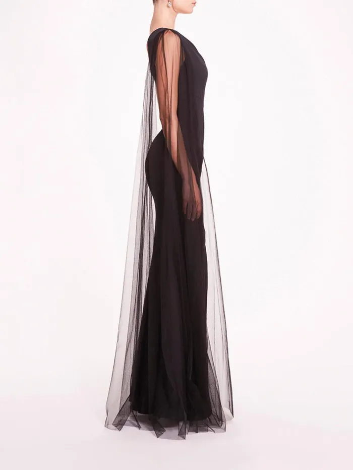Women Marchesa Dresses One Shoulder Cape Gown Black Women Marchesa Dresses One Shoulder Cape Gown Black