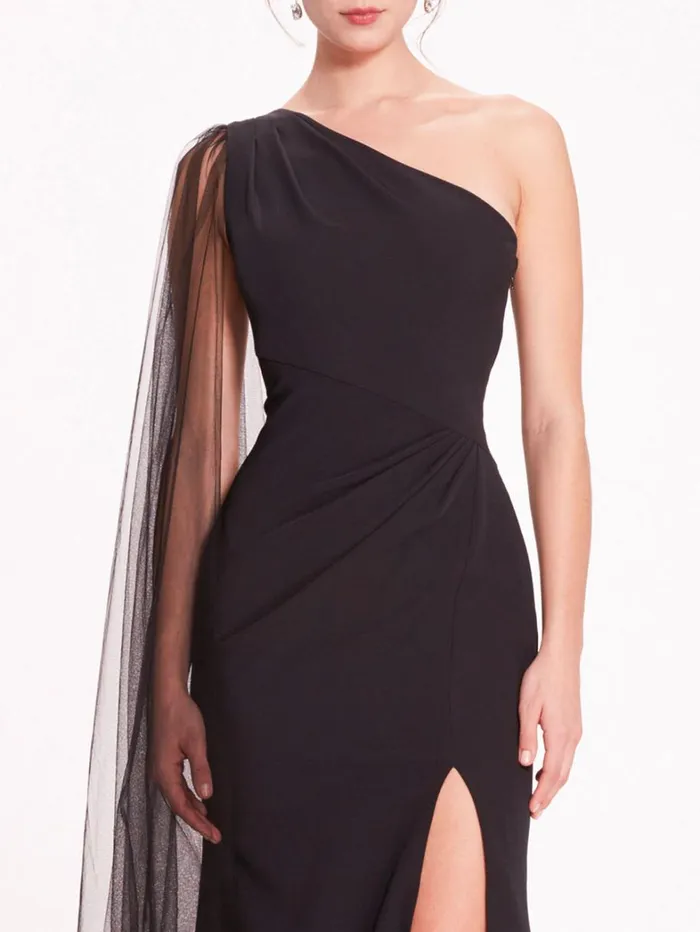 Women Marchesa Dresses One Shoulder Cape Gown Black Women Marchesa Dresses One Shoulder Cape Gown Black