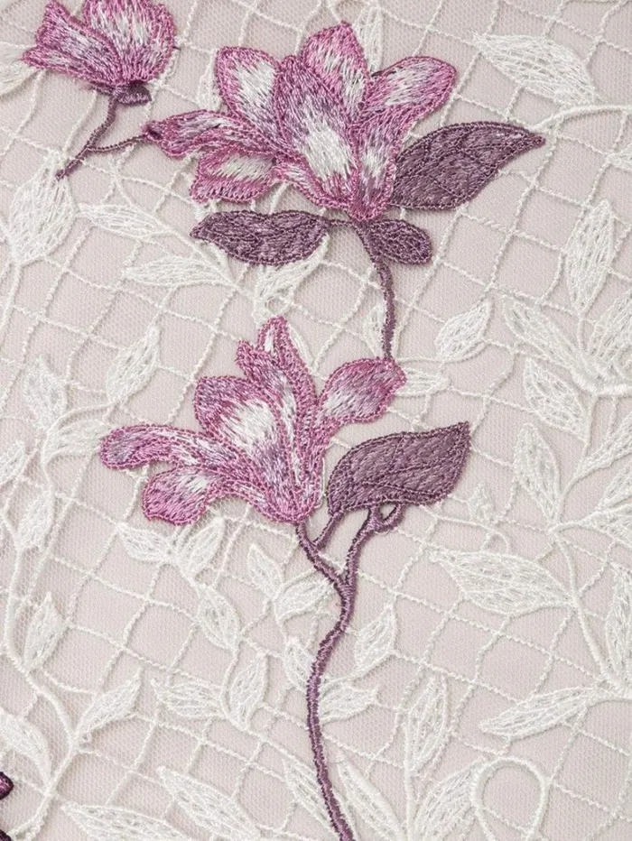Women Marchesa Dresses Sleeveless Floral Guipure Dress Ivory Lilac
