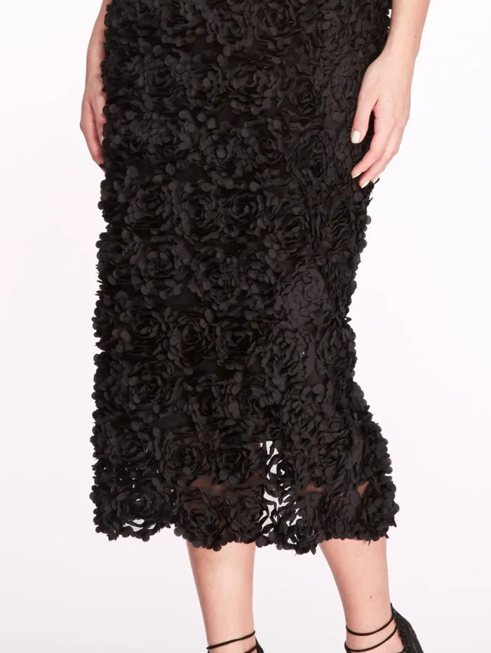 Women Marchesa Dresses Strapless TeaLength Rosette Pencil Dress Black Women Marchesa Dresses Strapless TeaLength Rosette Pencil Dress Black