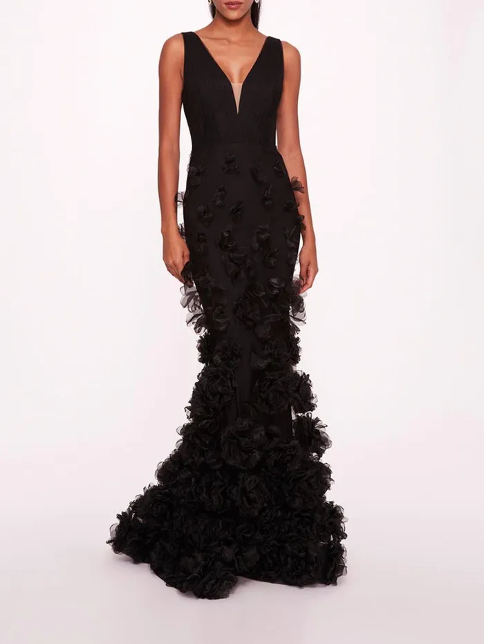 Women Marchesa Dresses Tulle Rosette Gown Black