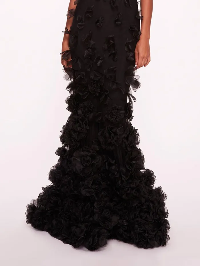 Women Marchesa Dresses Tulle Rosette Gown Black Women Marchesa Dresses Tulle Rosette Gown Black