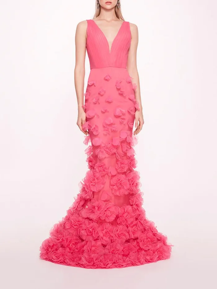 Women Marchesa Dresses Tulle Rosette Gown Pink