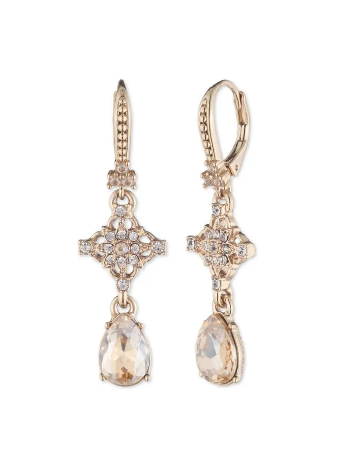 Women Marchesa Jewelry Gold Lace Stone Drop Earring Gold
