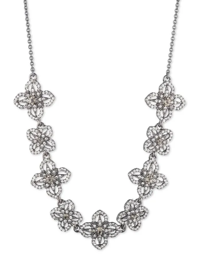 Women Marchesa Jewelry Lace Floral Necklace Black Diamond