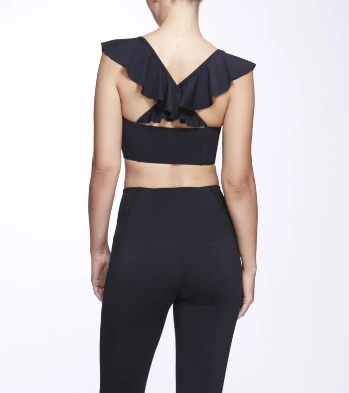 Women Marchesa Marchesa Active Black Ruffle Sports Bra Black Women Marchesa Marchesa Active Black Ruffle Sports Bra Black