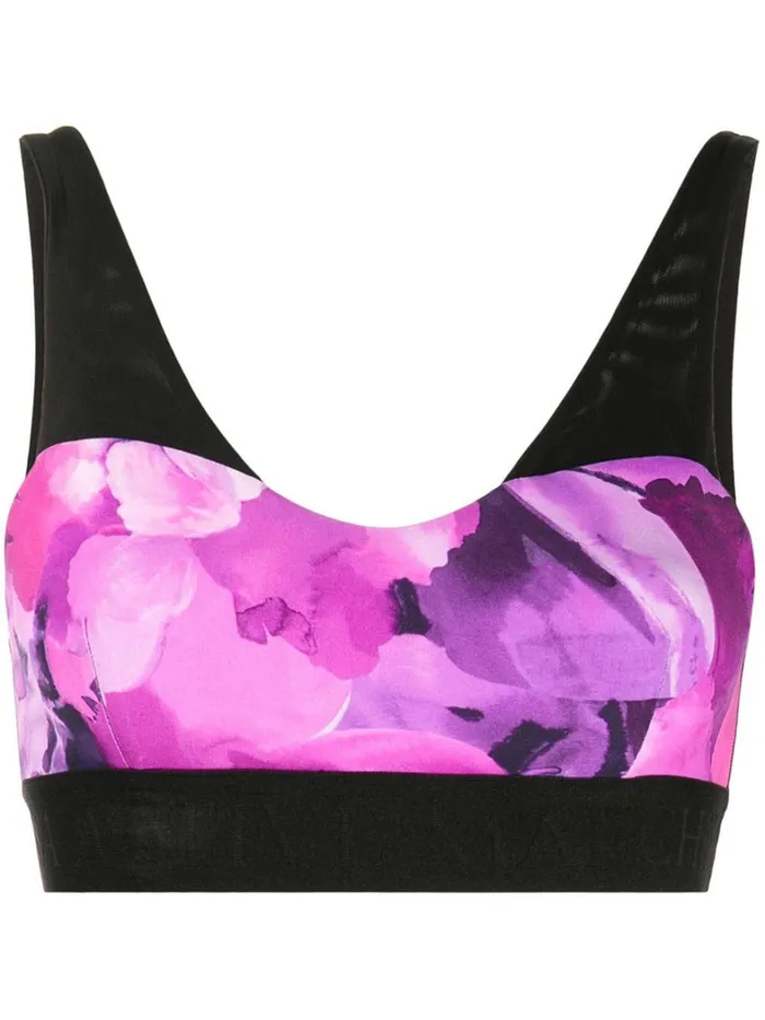 Women Marchesa Marchesa Active Pink Floral Print Sports Bra With Mesh Raspberry Multi Women Marchesa Marchesa Active Pink Floral Print Sports Bra With Mesh Raspberry Multi