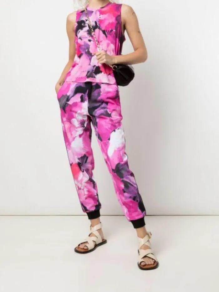 Women Marchesa Marchesa Active Pink Purple Floral Printed Womens Workout Tank Top Raspberry Multi