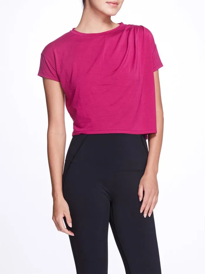 Women Marchesa Marchesa Active Raspberry Pink Relaxed Crop Top With Short Sleeves Raspberry Women Marchesa Marchesa Active Raspberry Pink Relaxed Crop Top With Short Sleeves Raspberry