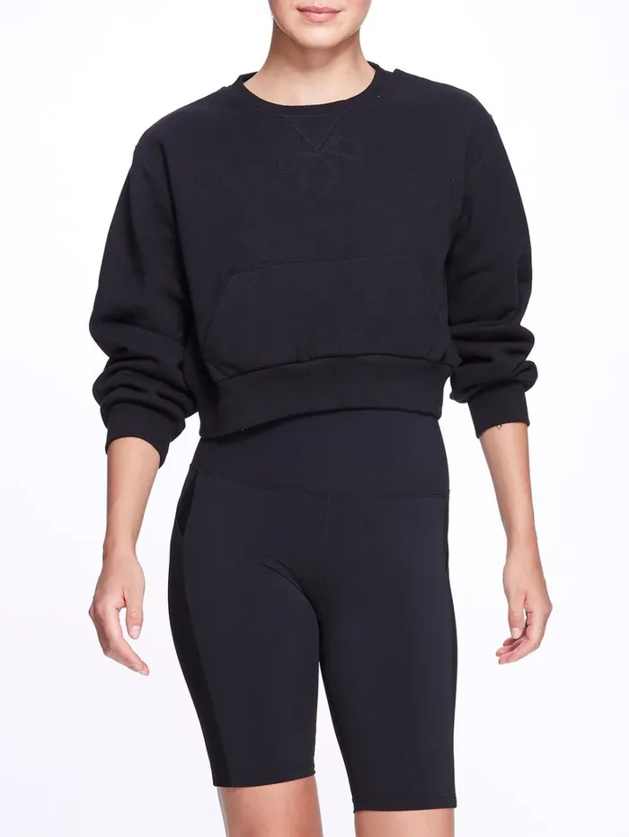 Women Marchesa Tops Women039s Black Crew Neck Cropped Sweatshirt With Mesh Cutout Back Black Women Marchesa Tops Women039s Black Crew Neck Cropped Sweatshirt With Mesh Cutout Back Black