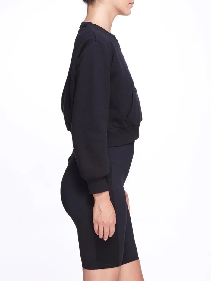 Women Marchesa Tops Women039s Black Crew Neck Cropped Sweatshirt With Mesh Cutout Back Black Women Marchesa Tops Women039s Black Crew Neck Cropped Sweatshirt With Mesh Cutout Back Black
