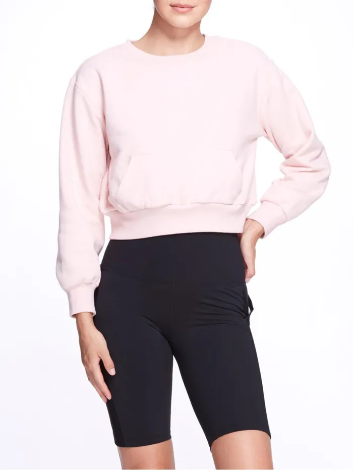 Women Marchesa Tops Women039s Blush Pink Crew Neck Cropped Sweatshirt With Mesh Cutout Back Blush Women Marchesa Tops Women039s Blush Pink Crew Neck Cropped Sweatshirt With Mesh Cutout Back Blush