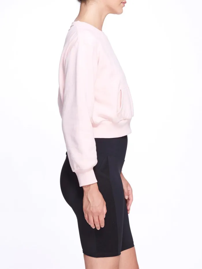 Women Marchesa Tops Women039s Blush Pink Crew Neck Cropped Sweatshirt With Mesh Cutout Back Blush