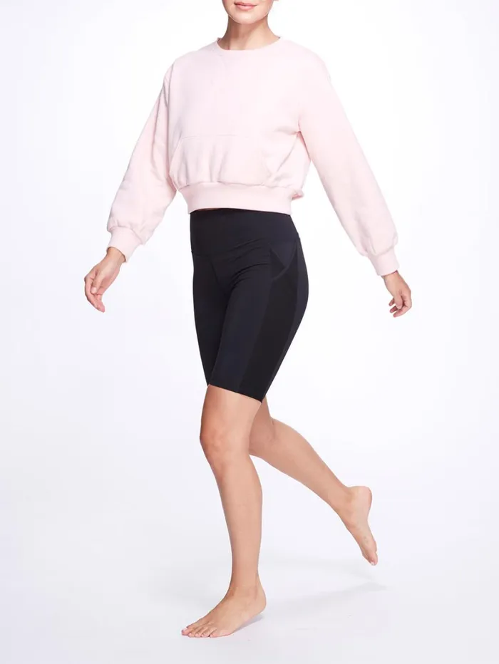 Women Marchesa Tops Women039s Blush Pink Crew Neck Cropped Sweatshirt With Mesh Cutout Back Blush