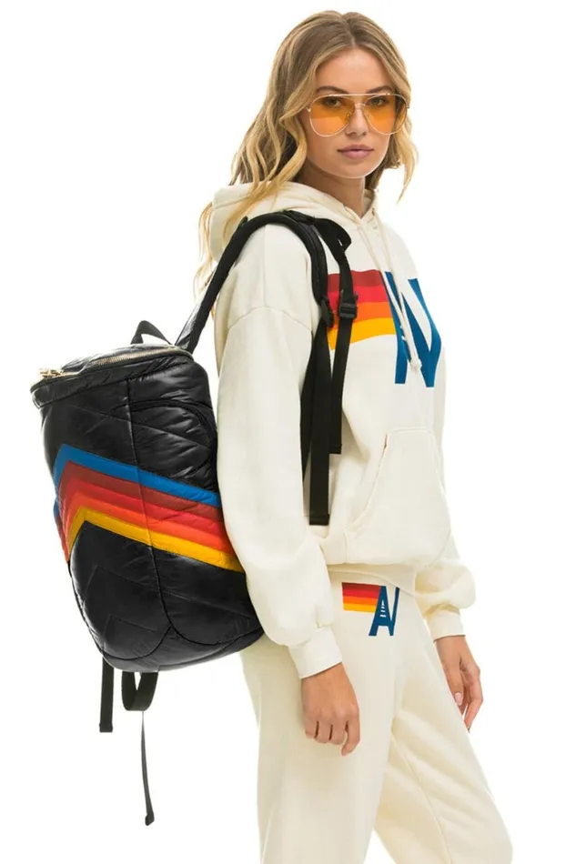 WomenMen Backpacks Aviator Nation Peak Puffer Backpack 8211 Black Glossy