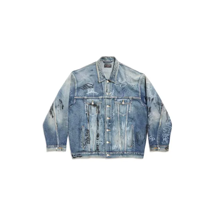 WomenMen Coats and Jackets Balenciaga Graffiti Oversized Jacket In Light Blue
