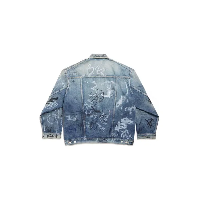 WomenMen Coats and Jackets Balenciaga Graffiti Oversized Jacket In Light Blue
