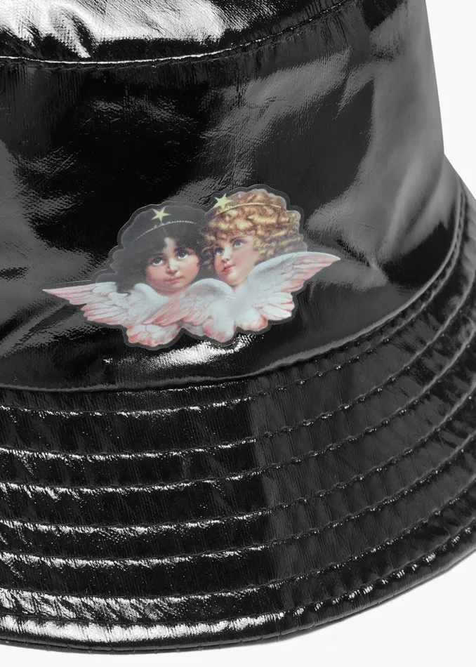 WomenMen Fiorucci Hats Angels Vinyl Bucket Hat Black WomenMen Fiorucci Hats Angels Vinyl Bucket Hat Black