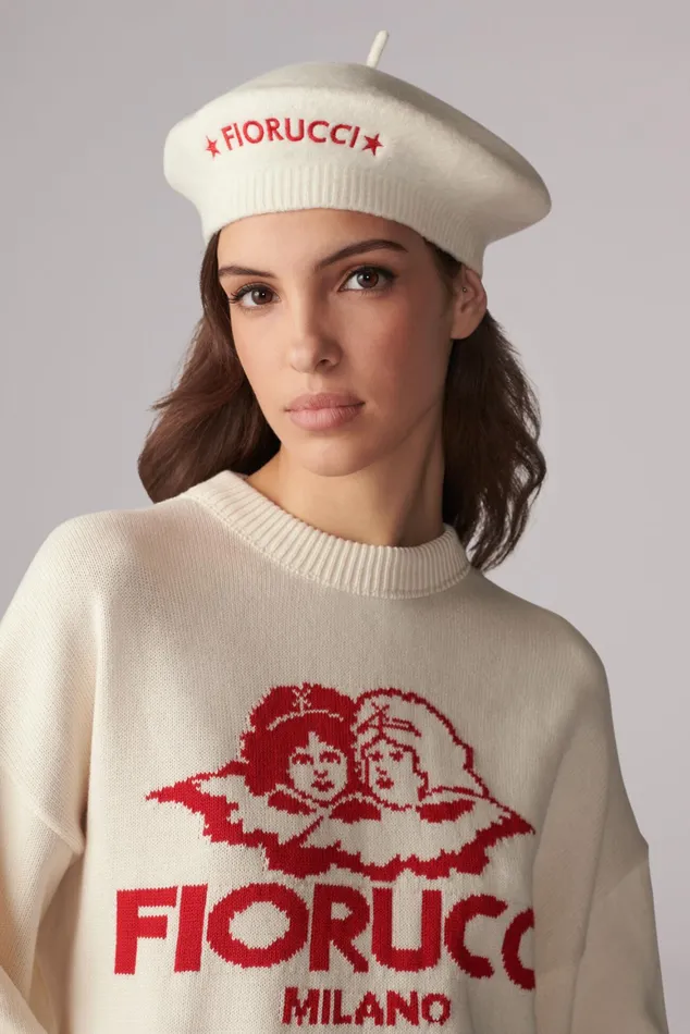 WomenMen Fiorucci Hats Star Logo Beret Cream WomenMen Fiorucci Hats Star Logo Beret Cream