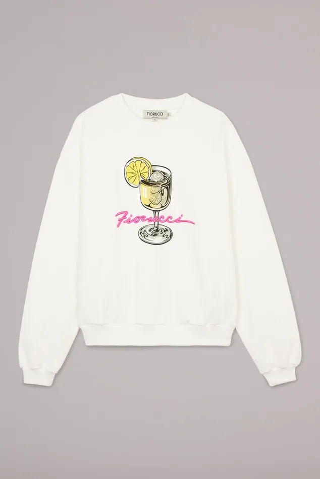 WomenMen Fiorucci Sweatshirts and Hoodies Unisex Cocktail Squiggle Logo Sweatshirt White