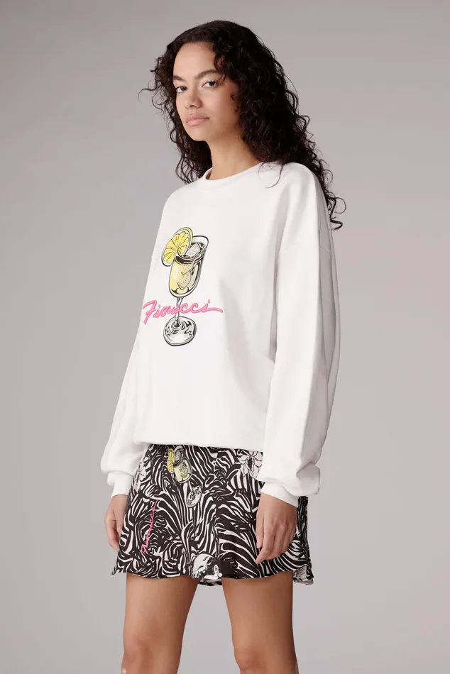 WomenMen Fiorucci Sweatshirts and Hoodies Unisex Cocktail Squiggle Logo Sweatshirt White WomenMen Fiorucci Sweatshirts and Hoodies Unisex Cocktail Squiggle Logo Sweatshirt White