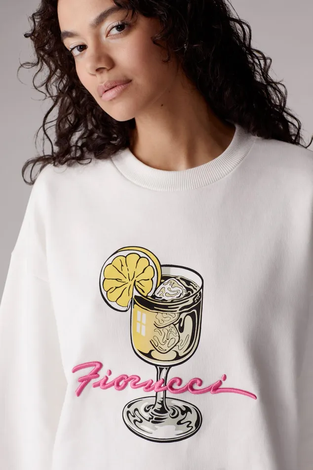 WomenMen Fiorucci Sweatshirts and Hoodies Unisex Cocktail Squiggle Logo Sweatshirt White WomenMen Fiorucci Sweatshirts and Hoodies Unisex Cocktail Squiggle Logo Sweatshirt White