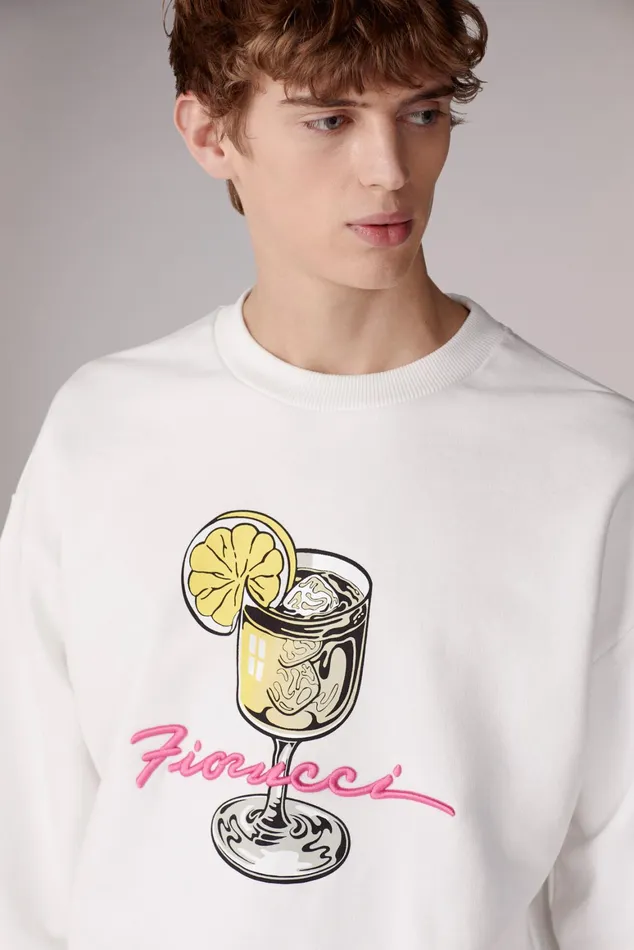 WomenMen Fiorucci Sweatshirts and Hoodies Unisex Cocktail Squiggle Logo Sweatshirt White WomenMen Fiorucci Sweatshirts and Hoodies Unisex Cocktail Squiggle Logo Sweatshirt White