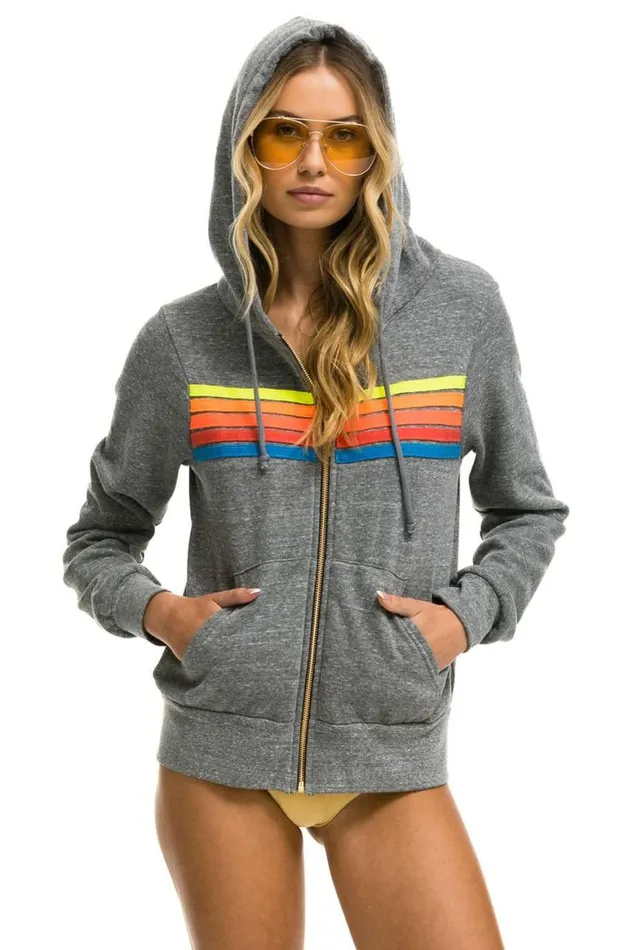 WomenMen Hoodies Aviator Nation 5 Stripe Hoodie 8211 Heather Grey Neon Rainbow WomenMen Hoodies Aviator Nation 5 Stripe Hoodie 8211 Heather Grey Neon Rainbow