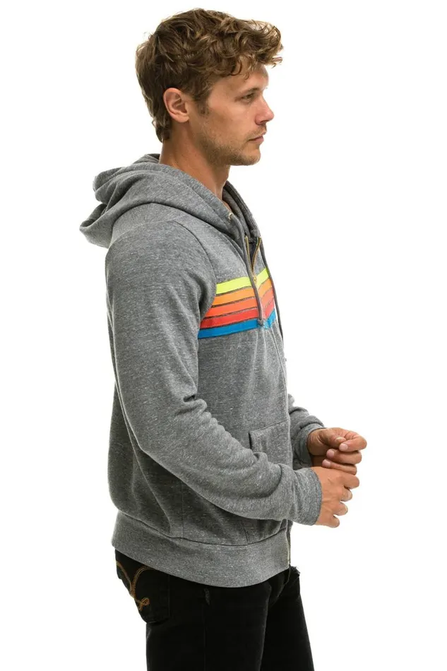 WomenMen Hoodies Aviator Nation 5 Stripe Hoodie 8211 Heather Grey Neon Rainbow