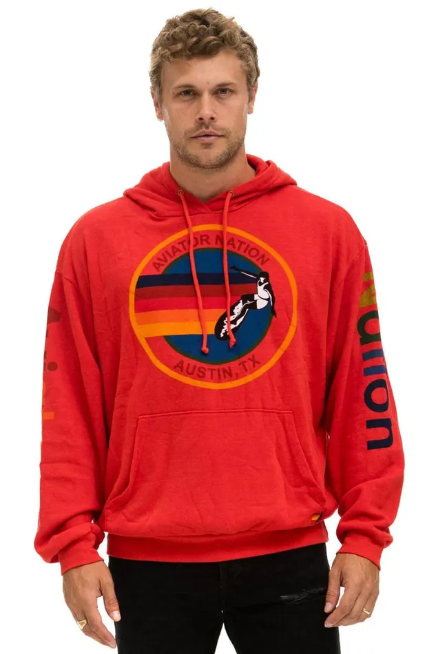 WomenMen Hoodies Aviator Nation Austin Relaxed Pullover Hoodie 8211 Red
