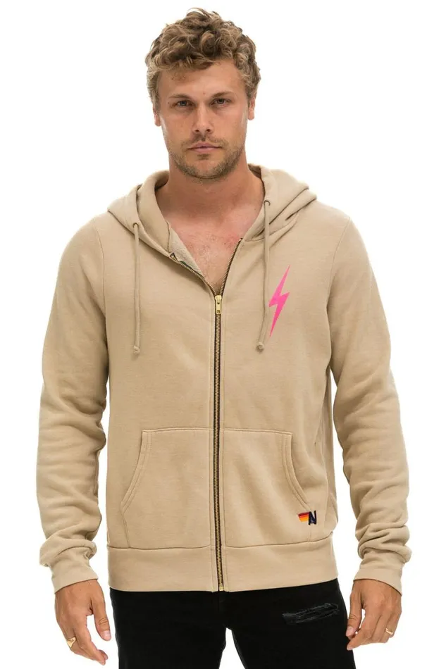 WomenMen Hoodies Aviator Nation Bolt 2 Hoodie 8211 Sand Neon Pink