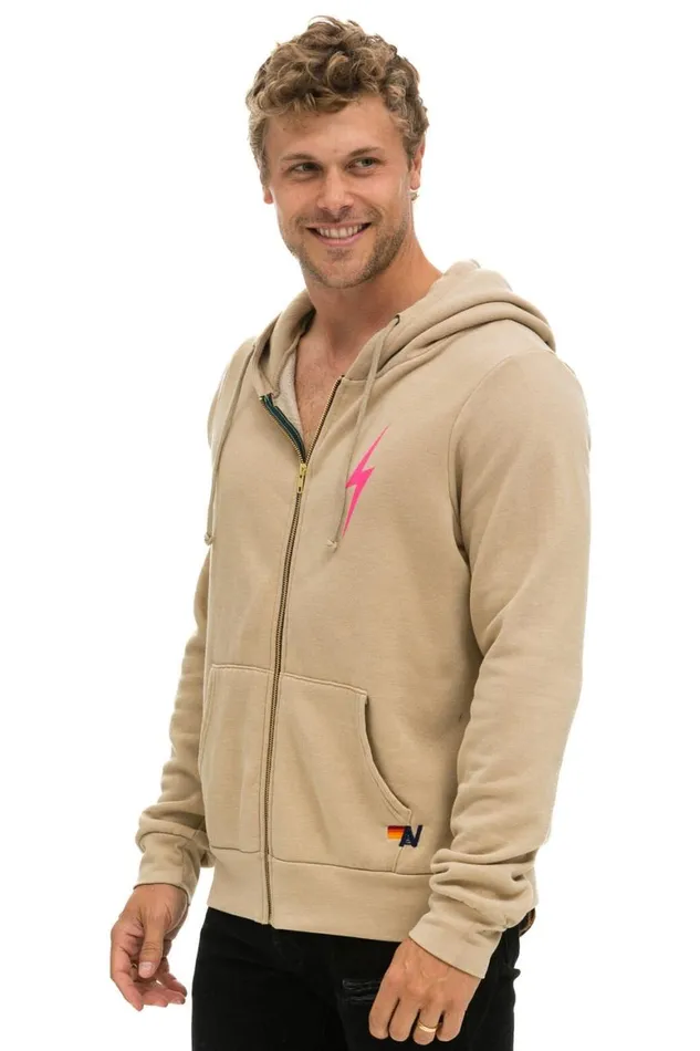 WomenMen Hoodies Aviator Nation Bolt 2 Hoodie 8211 Sand Neon Pink