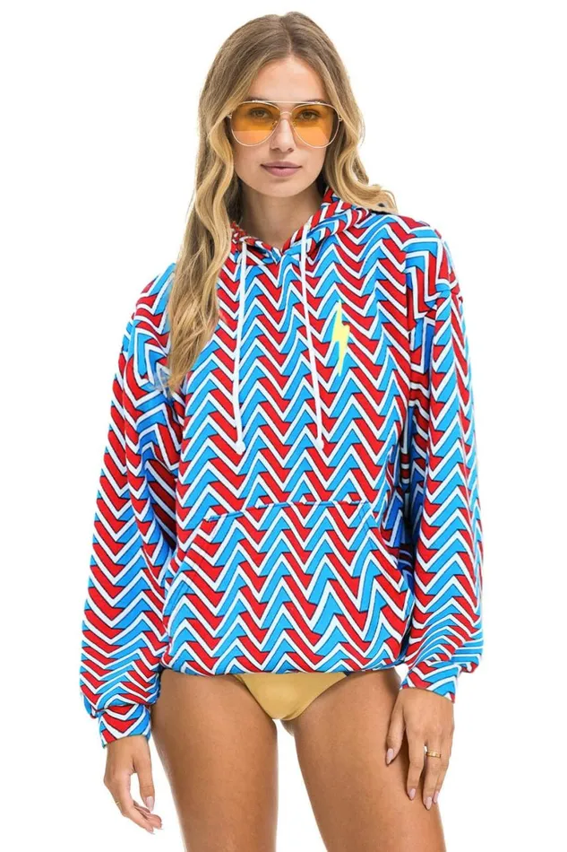 WomenMen Hoodies Aviator Nation Geo Zig Bolt Embroidery Relaxed Pullover Hoodie 8211 Red Blue WomenMen Hoodies Aviator Nation Geo Zig Bolt Embroidery Relaxed Pullover Hoodie 8211 Red Blue