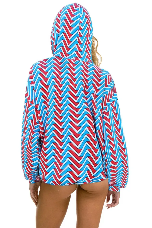 WomenMen Hoodies Aviator Nation Geo Zig Bolt Embroidery Relaxed Pullover Hoodie 8211 Red Blue