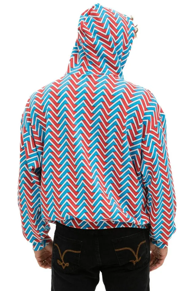 WomenMen Hoodies Aviator Nation Geo Zig Bolt Embroidery Relaxed Pullover Hoodie 8211 Red Blue
