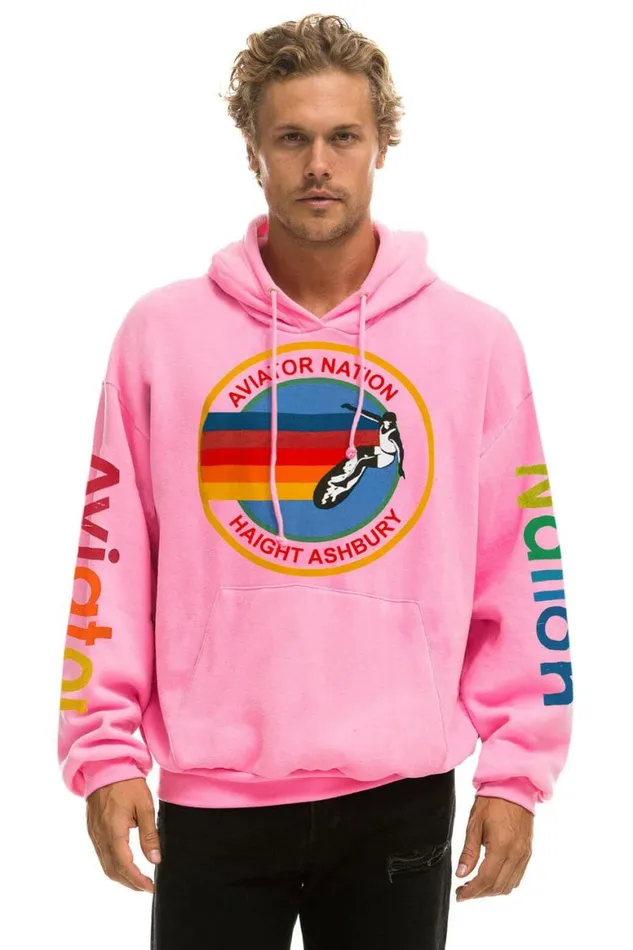 WomenMen Hoodies Aviator Nation Haight Ashbury Relaxed Pullover Hoodie 8211 Neon Pink