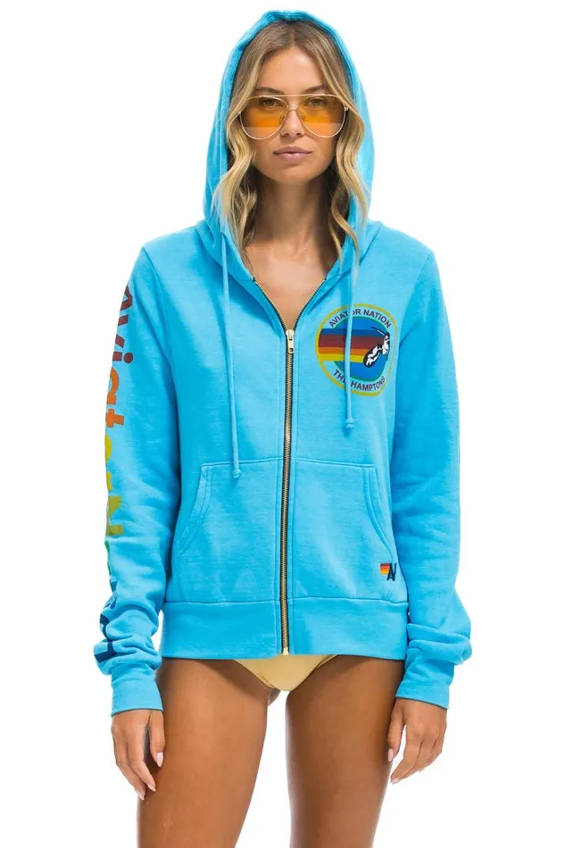 WomenMen Hoodies Aviator Nation Hamptons Hoodie 8211 Neon Blue