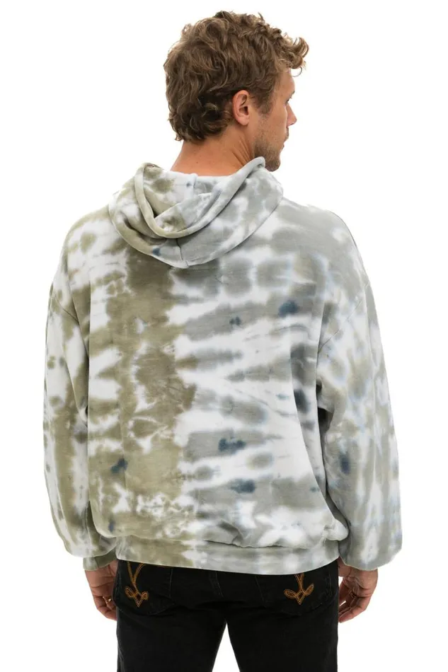 WomenMen Hoodies Aviator Nation Hand Dyed Pullover Hoodie Relaxed 8211 Tie Dye Grey Olive