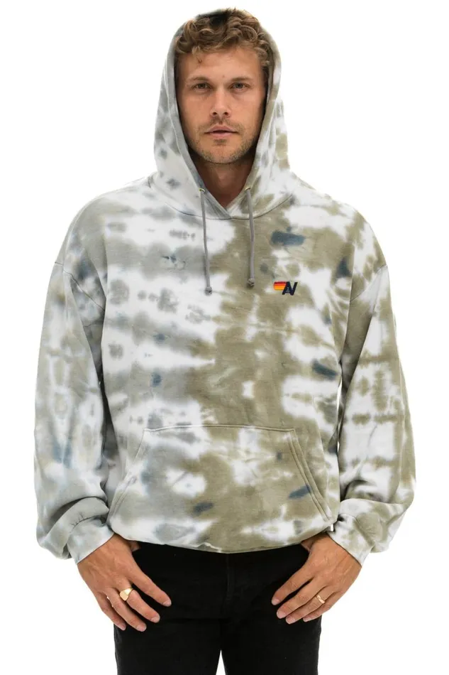 WomenMen Hoodies Aviator Nation Hand Dyed Pullover Hoodie Relaxed 8211 Tie Dye Grey Olive