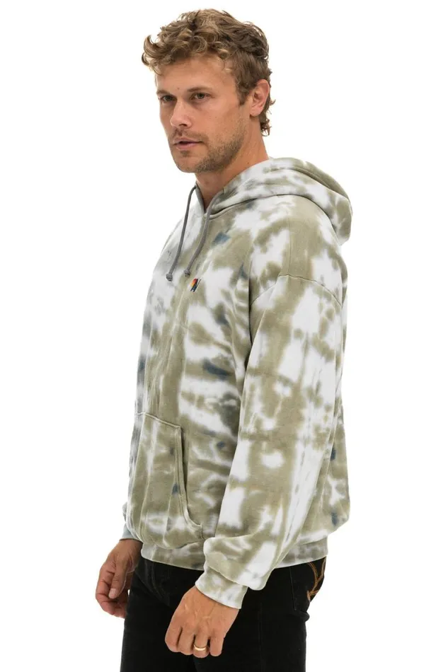 WomenMen Hoodies Aviator Nation Hand Dyed Pullover Hoodie Relaxed 8211 Tie Dye Grey Olive