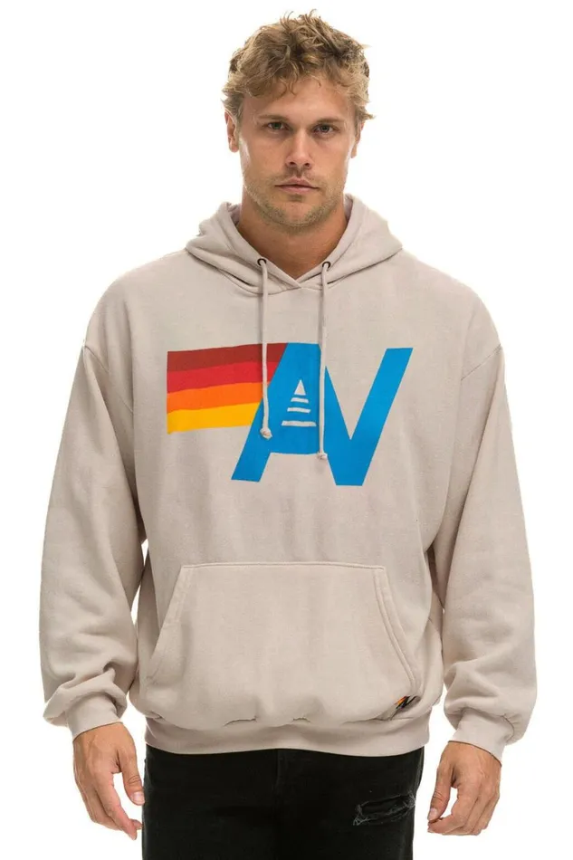 WomenMen Hoodies Aviator Nation Logo Pullover Relaxed Hoodie 8211 Sand