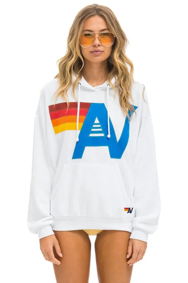 WomenMen Hoodies Aviator Nation Logo Stitch Pullover Relaxed Hoodie 8211 White