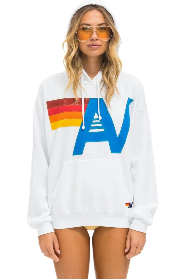 WomenMen Hoodies Aviator Nation Logo Stitch Pullover Relaxed Hoodie 8211 White