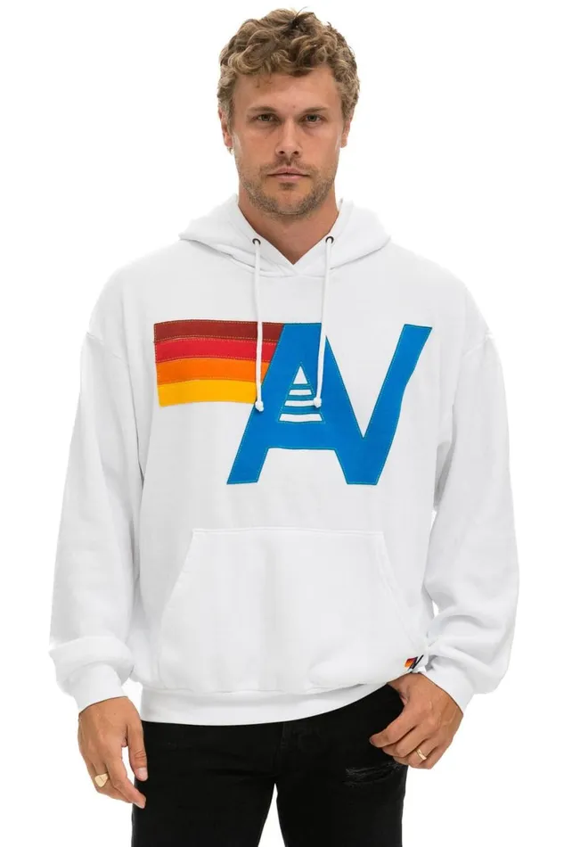WomenMen Hoodies Aviator Nation Logo Stitch Pullover Relaxed Hoodie 8211 White