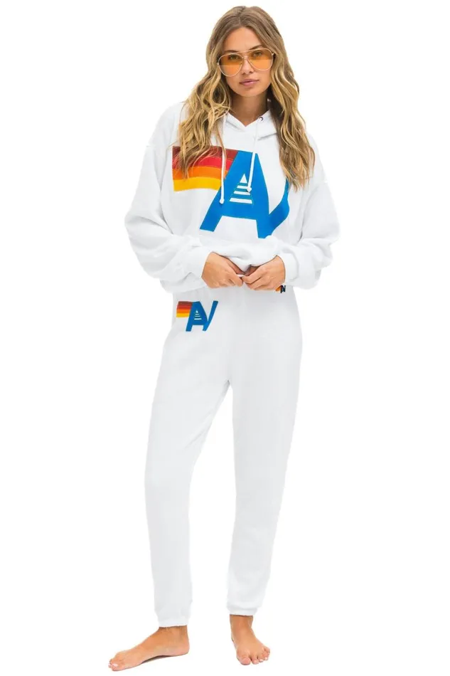 WomenMen Hoodies Aviator Nation Logo Stitch Pullover Relaxed Hoodie 8211 White