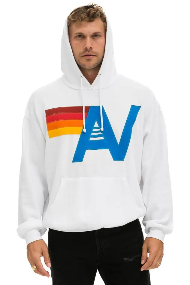 WomenMen Hoodies Aviator Nation Logo Stitch Pullover Relaxed Hoodie 8211 White